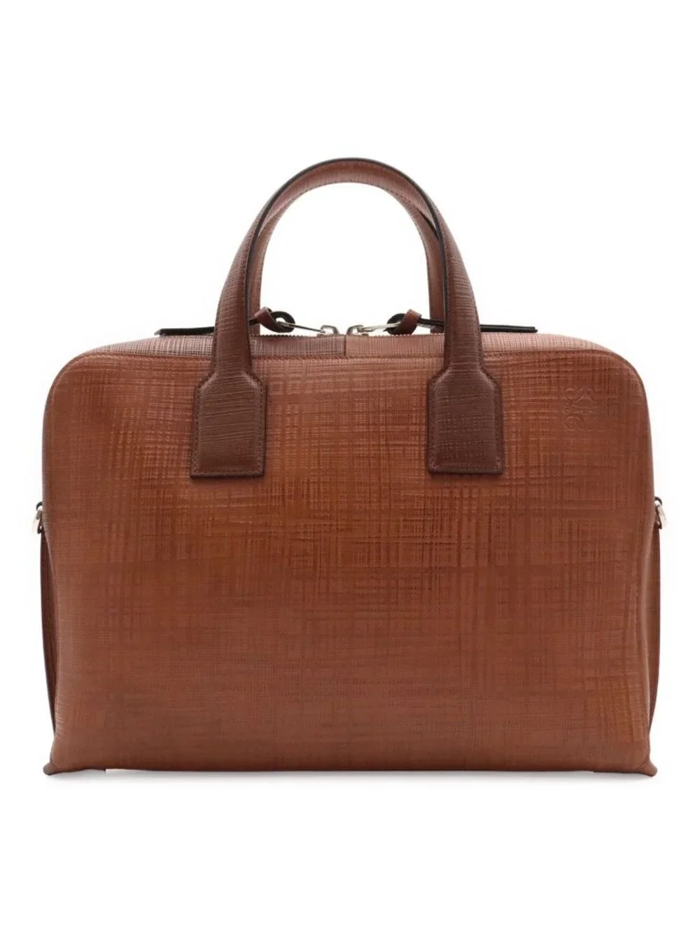 Loewe Goya Anagram Briefcase Business Document Purse Leather Brown Silver